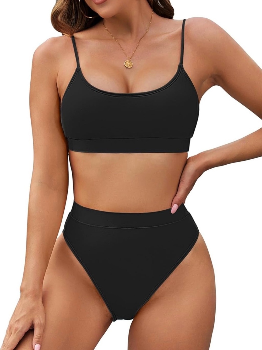 Women's Black Scoop Bralette Bikini Set - High Waist Swim